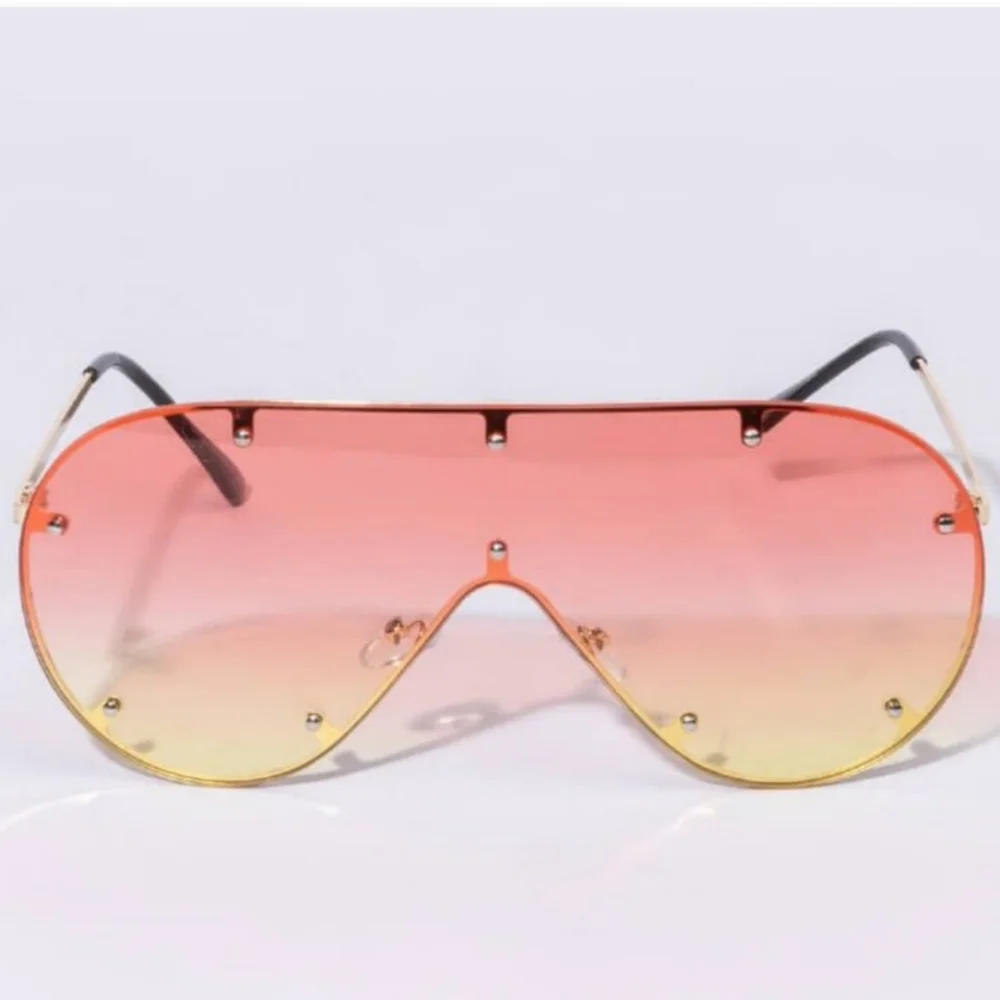 Sunrise Orange Yellow Ombre Gold Frame Oversized Shield Sunnies